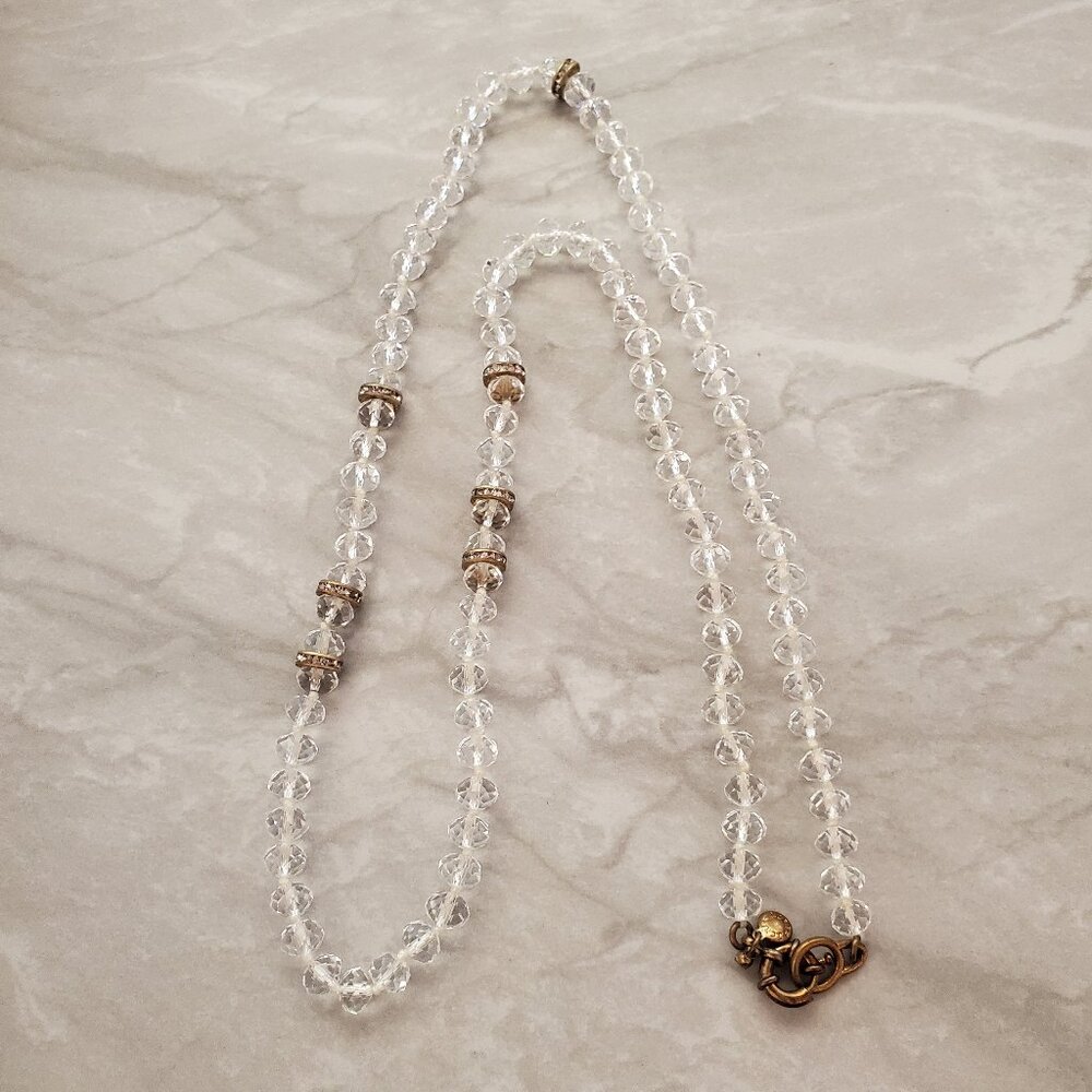 ✨ J.Crew Vintage 90s 1990s Clear Beaded Bead Strand Rhinestones Cystals Necklace